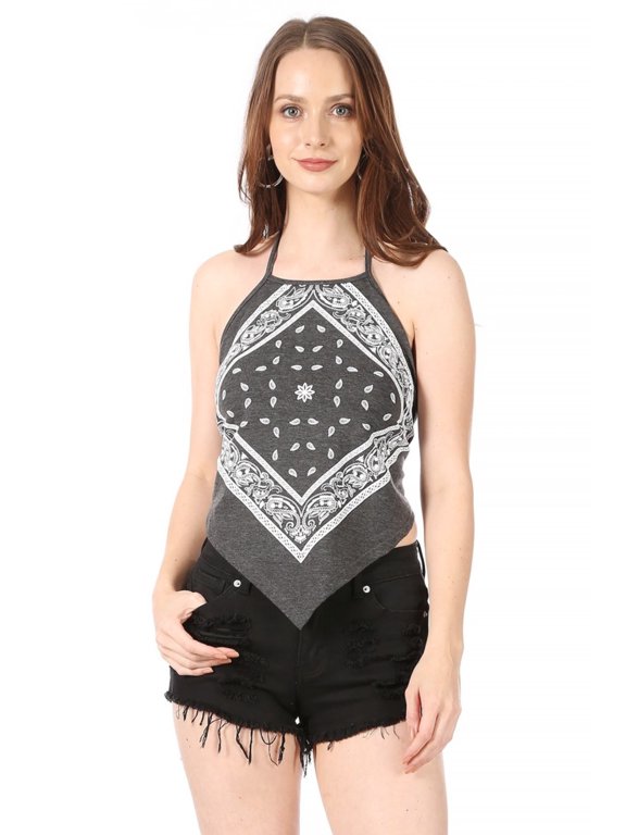 Women's Casual Paisley Printed Bandana Sleeveless Halter Top