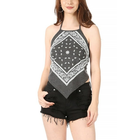Women's Casual Paisley Sexy Bandana Sleeveless Halter Top Made in USA