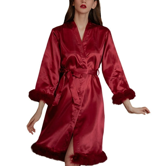 Women's Casual Pajama Coat Cute Elegant Top Long Sleeve V Neck Solid Color Pajamas Wear