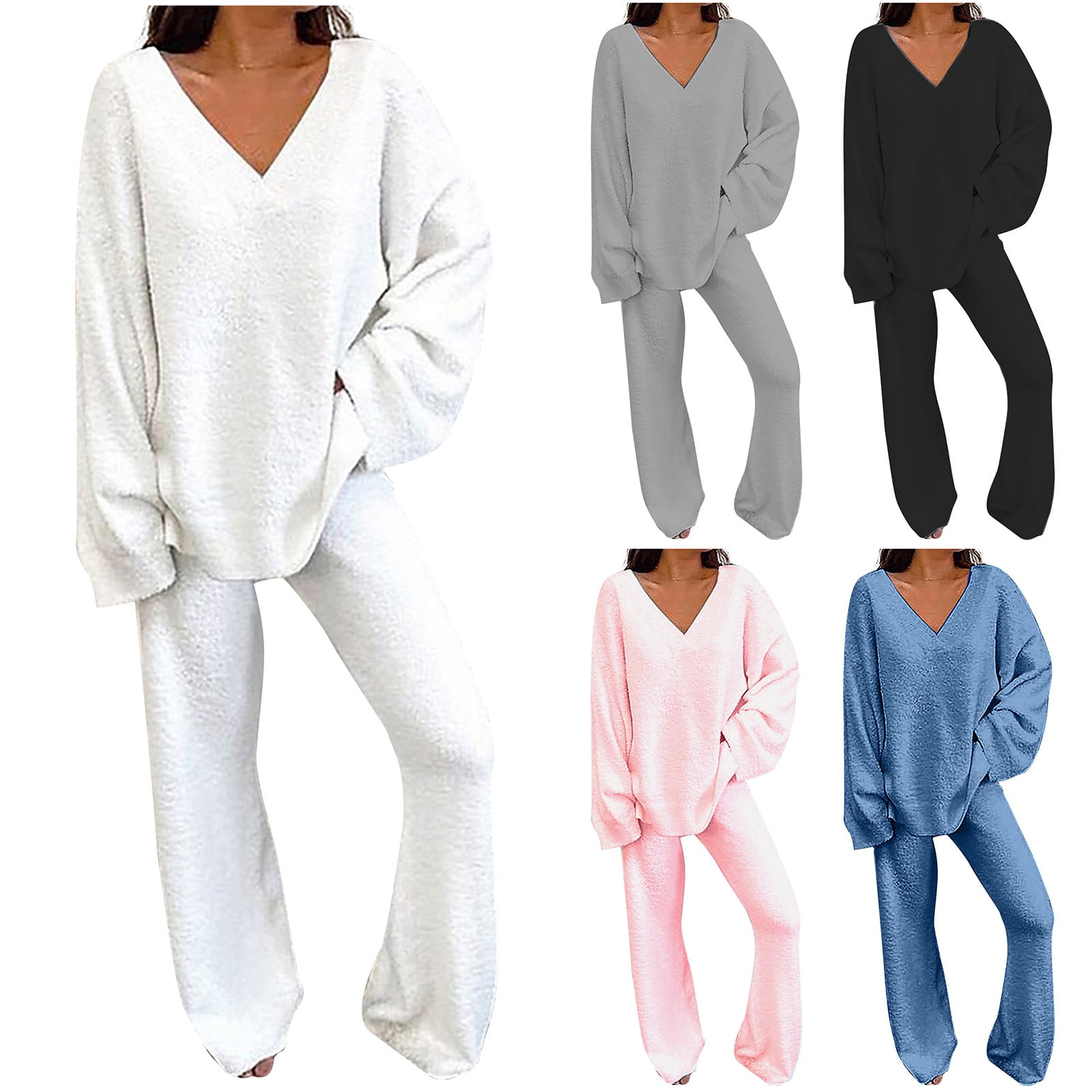 KANSOON Women's 2-Piece Sherpa Sweatsuit - Fuzzy Fleece Zip Crop Jacket & Cargo Pants