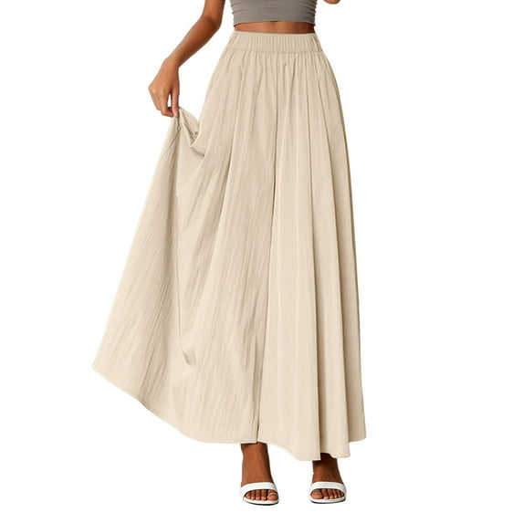Women's Casual Palazzo Pants Elastic Waist Flowy Wide Leg Comfortable Pure Color Versatile Spring Summer Fall Everyday Outfit