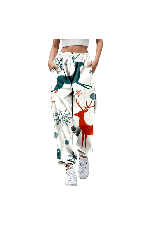 Women's Casual Pants Autumn Winter Christmas Deer Printed Trousers Comfortable Stylish Ladies Fashion Bottoms