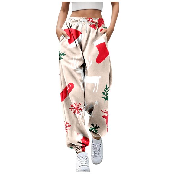 Women's Casual Pants Autumn Winter Christmas Printed Trousers Comfortable Stylish Ladies Fashion Bottoms