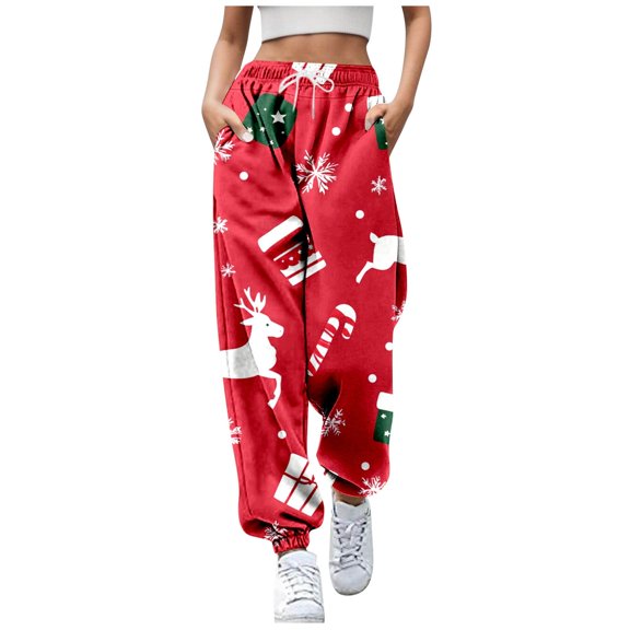 Women's Casual Pants Autumn Winter Christmas Tree Printed Trousers Comfortable Stylish Holiday Fashion Wear