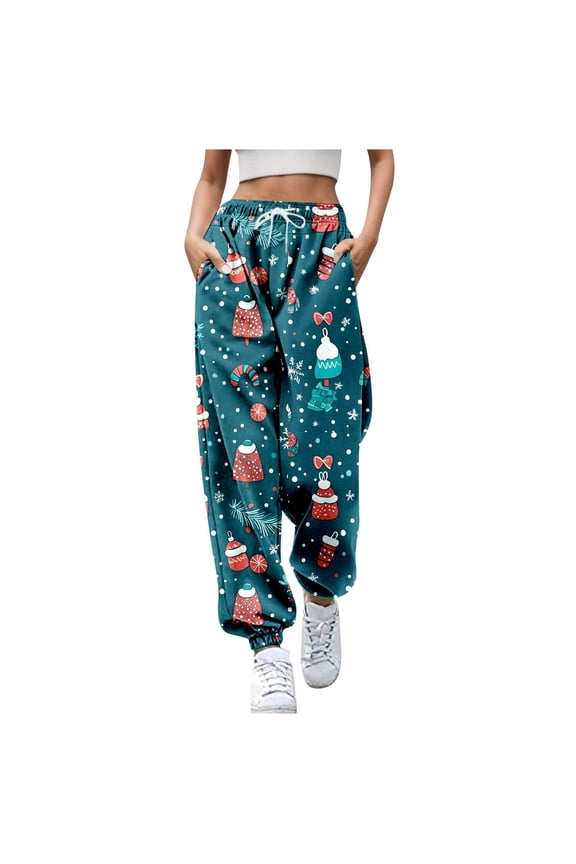 Women's Casual Pants Autumn Winter Deer Printed Trousers Comfortable Stylish Holiday Fashion Loose Fit Wear