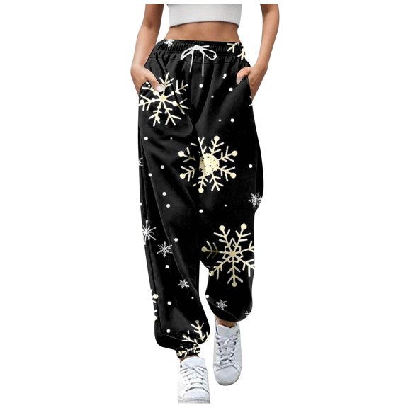 Women's Casual Pants Autumn Winter Snowflake Print Trousers Comfortable Stretchy Holiday Fashion Wear Soft Breathable