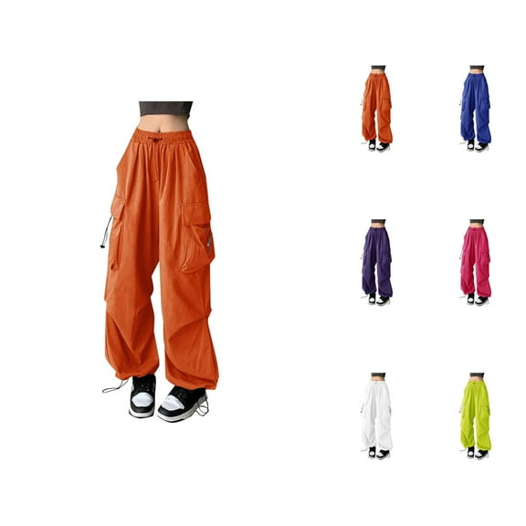 Women's Casual Pants Baggy Cargo Solid Color Streetwear Hop Joggers Sweatpants Drawstring Loose Wide Leg Trousers