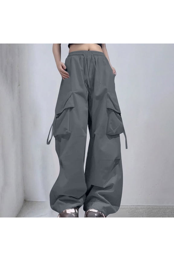 Women's Casual Pants Baggy Hight Waist Cargo Pants (Dark Gray M)
