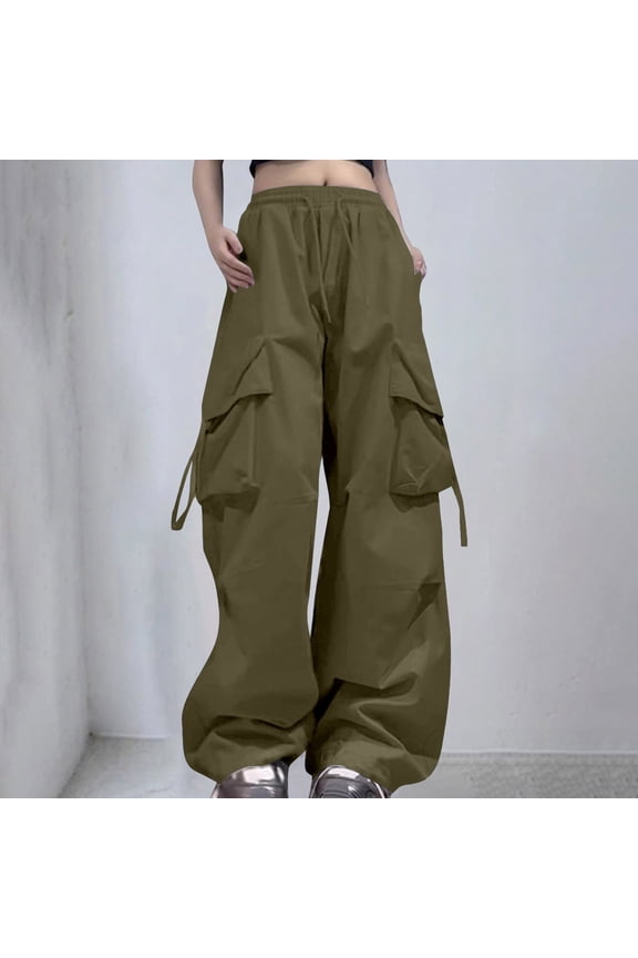 Women's Casual Pants Baggy Hight Waist Cargo Pants (Green S)