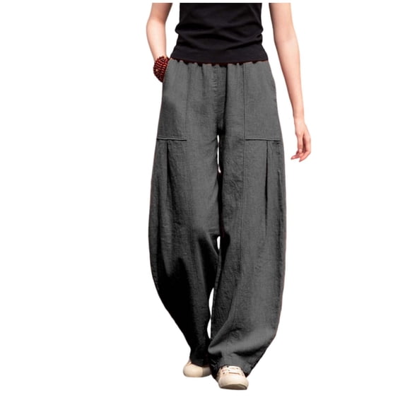 Women's Casual Pants Baggy Wide Leg Barrel Sweatpants with Pockets Plus Size Elastic Waist Summer Trouser (L, Dark Gray)