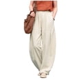 thumbnail image 1 of Women's Casual Pants Baggy Wide Leg Barrel Sweatpants with Pockets Plus Size Elastic Waist Summer Trouser (XL, Beige), 1 of 5