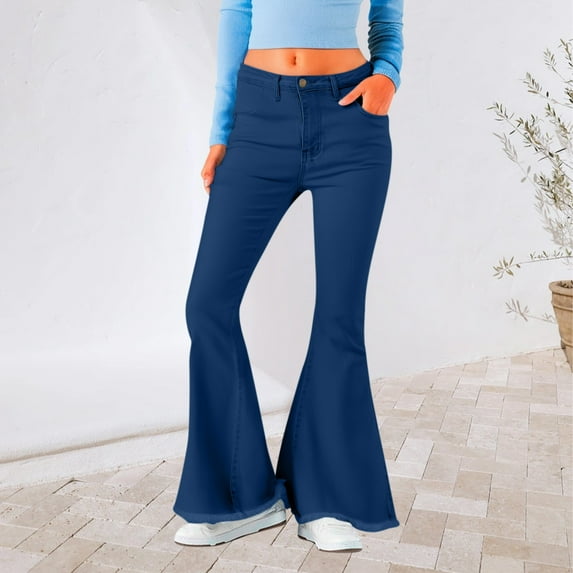 Women's Casual Pants Bell Bottom Jeans For Women High Waisted Classic Flared Denim Pants Stretchy Wide Leg Jeans Bell Bottoms Trousers,Blue Women's Casual Pants S