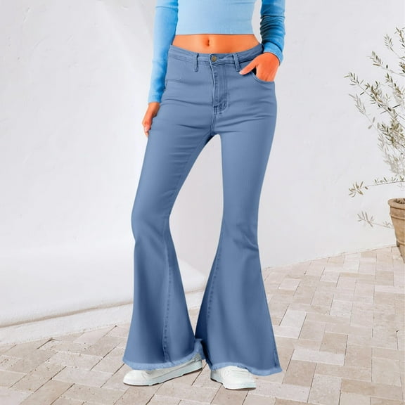 Women's Casual Pants Bell Bottom Jeans For Women High Waisted Classic Flared Denim Pants Stretchy Wide Leg Jeans Bell Bottoms Trousers,Blue Women's Casual Pants M