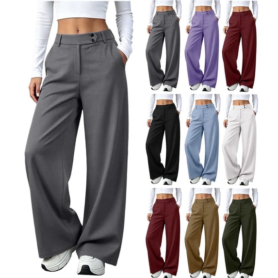 Women's Casual Pants, Business Casual Trousers with Elastic Waist and Pockets, Relaxed Fit, Office Business Casual Wear | VerBelle,Black 2XL