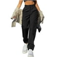 thumbnail image 1 of Women's Casual Pants & Capris Cargo Pants Women’s Plus High Waisted Casual Pants Button Stretchy Straight Leg Ladies Cargo Trousers with 6 Pockets Women's Plus, 1 of 7