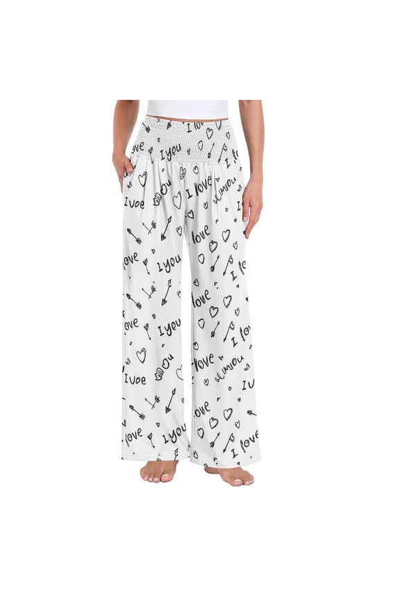 Women's Casual Pants & Capris, Soft Stretch Smocked with Pockets, Cotton-like Modal for Home/Yoga Exercises, Arrow Seamless Pattern,L