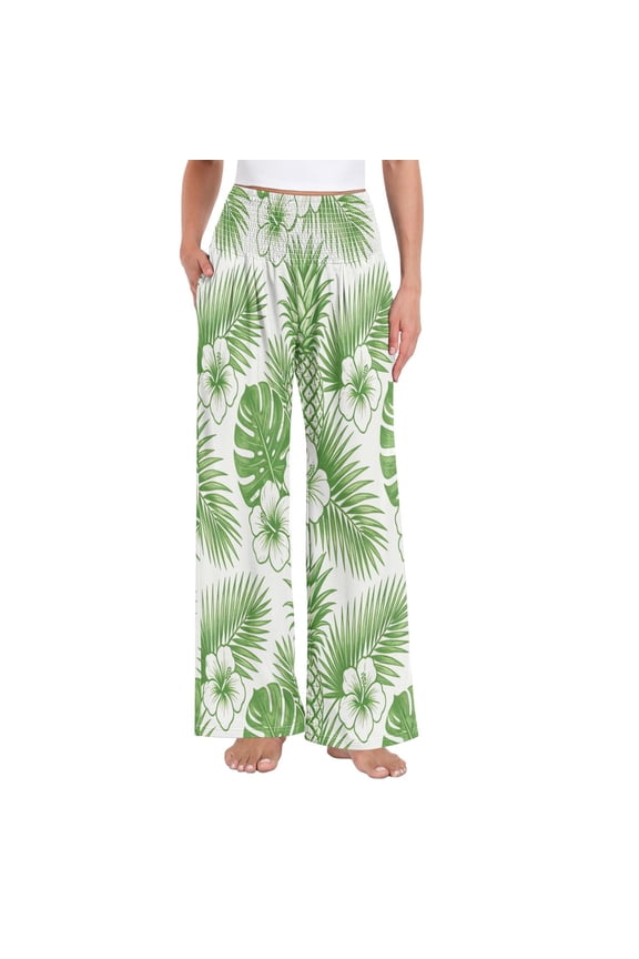 Women's Casual Pants & Capris, Soft Stretch Smocked with Pockets, Cotton-like Modal for Home/Yoga Exercises, Hawaiian Pattern 1,XXL
