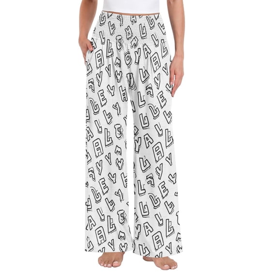 Women's Casual Pants & Capris, Soft Stretch Smocked with Pockets, Cotton-like Modal for Home/Yoga Exercises, Letter,S