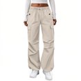 thumbnail image 1 of Women's Casual Pants Cargo Pants Elastic Waisted Hiking Pants with Pockets Lightweight Baggy Pants for Outdoor and Daily Use,Khaki,L, 1 of 3