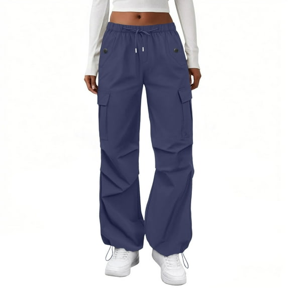 Women's Casual Pants Cargo Pants Elastic Waisted Hiking Pants with Pockets Lightweight Baggy Pants for Outdoor and Daily Use,Navy,M