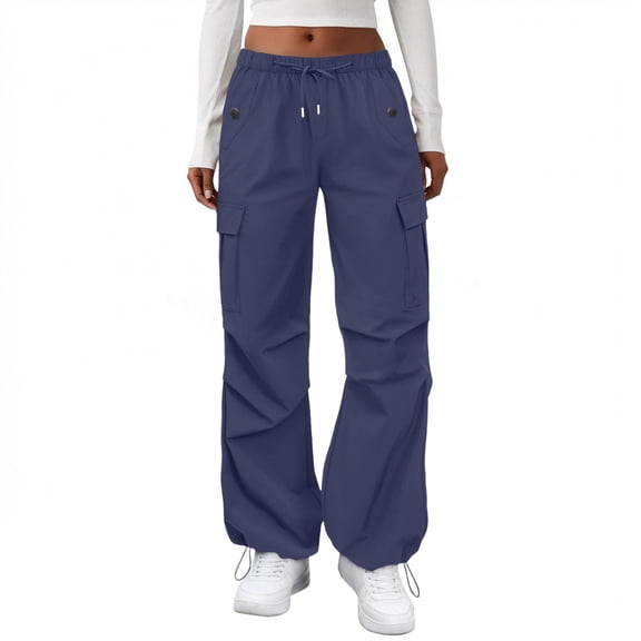 Women's Casual Pants Cargo Pants Elastic Waisted Hiking Pants with Pockets Lightweight Baggy Pants for Outdoor and Daily Use,Navy,S