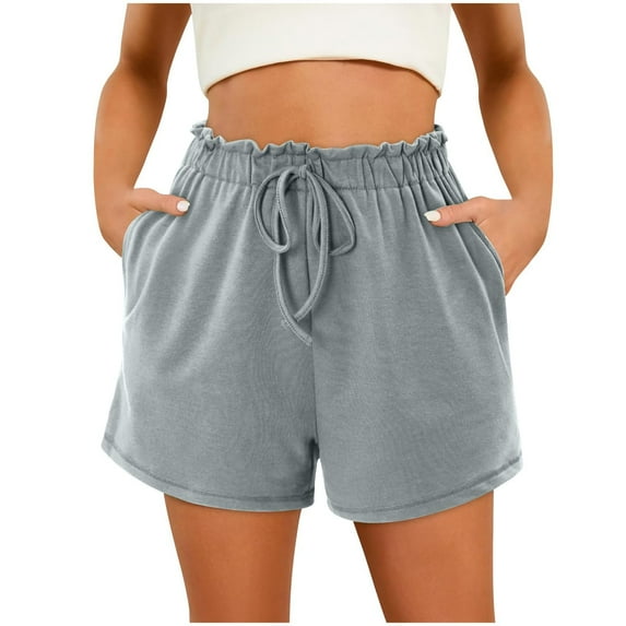 Women's Casual Pants Casual Shorts For Women Trendy High Elastic Waist Solid Color Comfy Summer Beach Shorts With Pockets,Gray Women's Casual Pants S