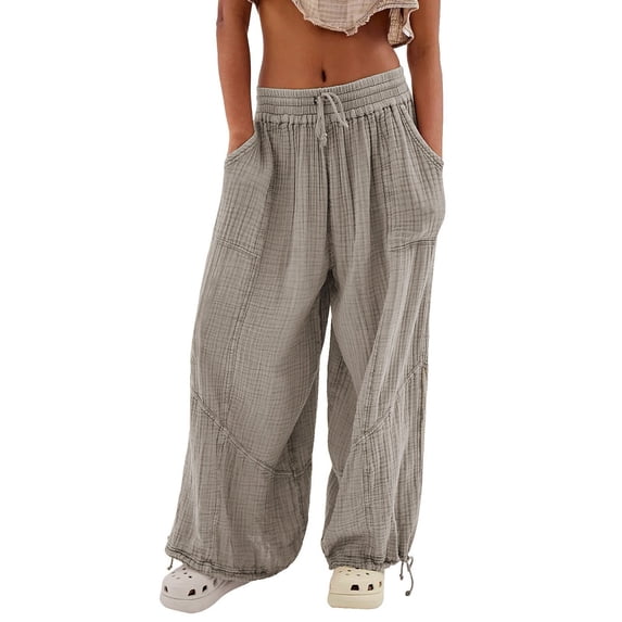 Women's Casual Pants Clearance 2024!Women's Cargo Pants Baggy Wide Leg Pants Black Loose High Waist Sweatpants Multi Pockets