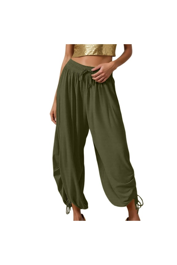 Women's Casual Pants Comfortable Loose Fit Harem Style Bottoms With Tie Waist And Leg Detail For Stylish Everyday Looks