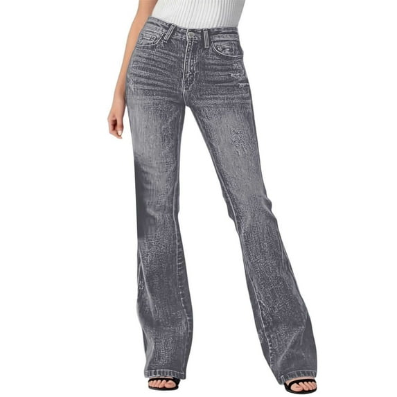 Women's Casual Pants Comfortable Stretchy Denim Flared Trousers High Waist Bootcut Everyday Elastic Jeans Pants for Relax Fit,Color:GY1,Size:M