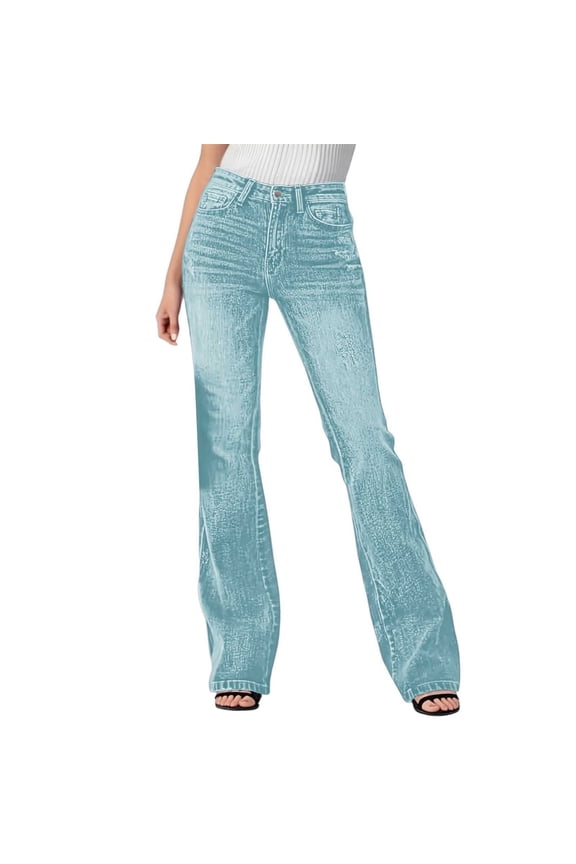 Women's Casual Pants Comfortable Stretchy Denim Flared Trousers High Waist Bootcut Everyday Elastic Jeans Pants for Relax Fit,Color:Sky Blue,Size:M