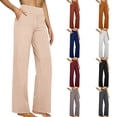 thumbnail image 1 of Women's Casual Pants, Cropped High Waisted Straight Leg Trousers with Pockets, Loose Fit Stretchy Work Pants for Yoga, Office, Casual Wear and Daily Outfits-Beige, 1 of 9