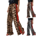 thumbnail image 1 of Women's Casual Pants Drawstring Leopard Print Color Block Side Striped Straight Leg Wide Leg Loose Pants Gray S, 1 of 7