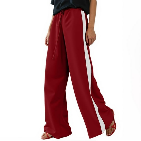 Women's Casual Pants Drawstring Print Color Block Side Striped Straight Leg Wide Leg Loose Pants