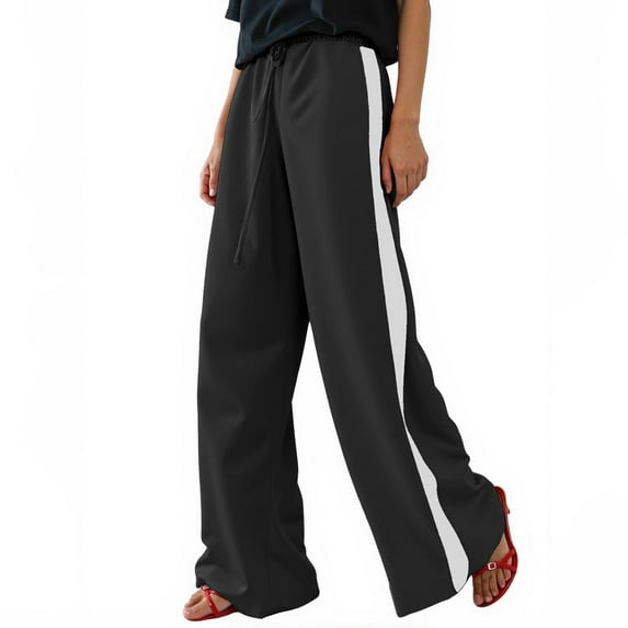 Women's Casual Pants Drawstring Print Color Block Side Striped Straight Leg Wide Leg Loose Pants