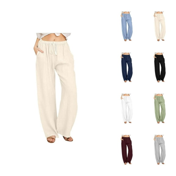 Women's Casual Pants Elastic High Waist Drawstring Wide Leg Palazzo Yoga Trousers for Versatile Comfort