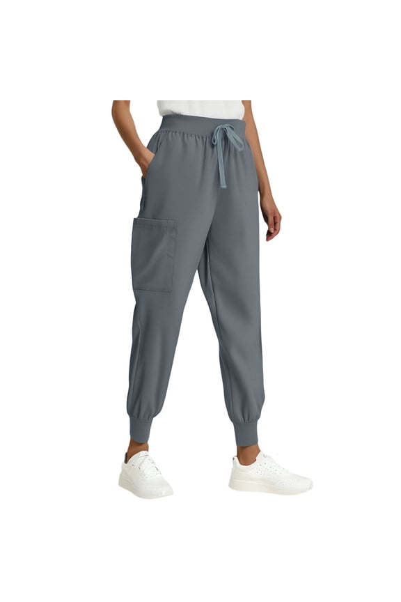 Women's Casual Pants Elastic Waist Drawstring Lightweight Comfortable Joggers High-Rise Stretch Fit Work Pants with Pockets Soft Polyester Travel Lounge Versatile Wear Grey M
