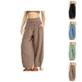 thumbnail image 1 of Women's Casual Pants Elastic Waist Drawstring Loose Fit Linen Trousers with Pockets for Everyday Wear, 1 of 8