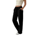 thumbnail image 1 of Women's Casual Pants Elastic Waist Drawstring Straight Leg Solid Color Trousers Loose Stylish Sweatpants (XS, Black), 1 of 8