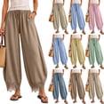 thumbnail image 1 of Women's Casual Pants Elastic Waist Patch Lace Pant With Pockets Baggy Straight Leg Trousers, 1 of 7