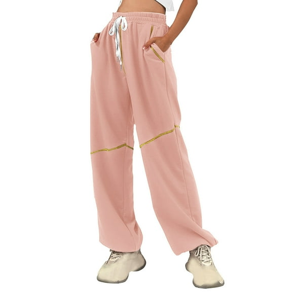 Women's Casual Pants Elastic Waist Solid Women's Casual Trousers Solid Color Drawstring Pants Waist Long Pants Sweatpants With Pocket on Clearance