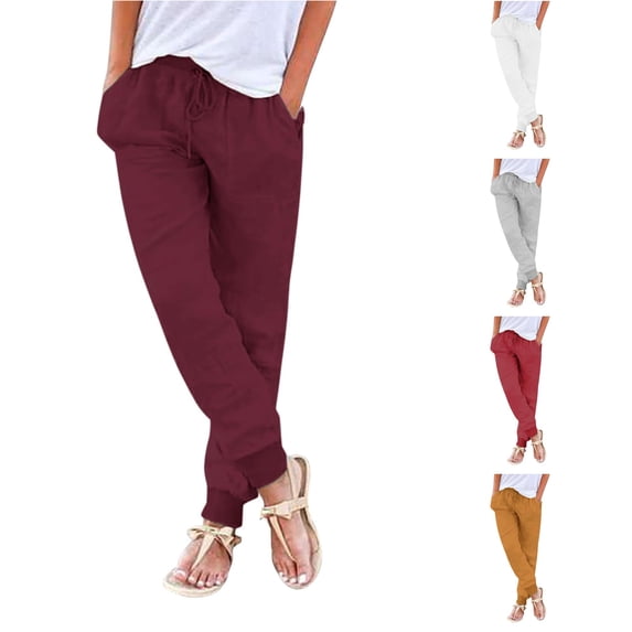 Women's Casual Pants Elastic Waist with Drawstring Multiple Pockets Relaxed Fit Lounge Wear Trousers for Women