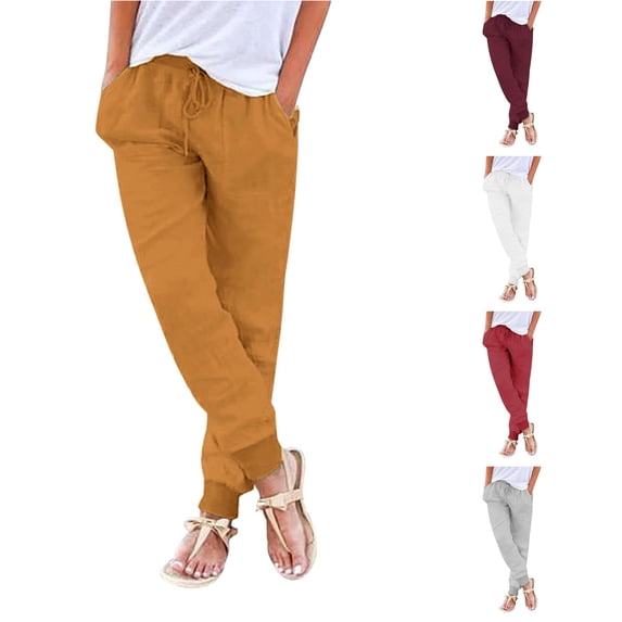 Women's Casual Pants Elastic Waist with Drawstring Multiple Pockets Relaxed Fit Lounge Wear Trousers for Women