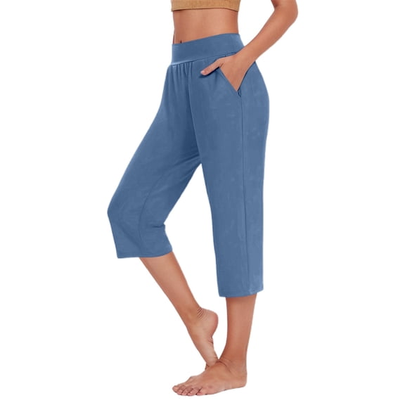 Women's Casual Pants For Everyday Comfort Versatile Home And Sports Wear Classic Solid Color 3/4 Length Trousers Elastic Waist For Easy Fit Casual Pants Women Loose Fit Pants for Women Casual Womens