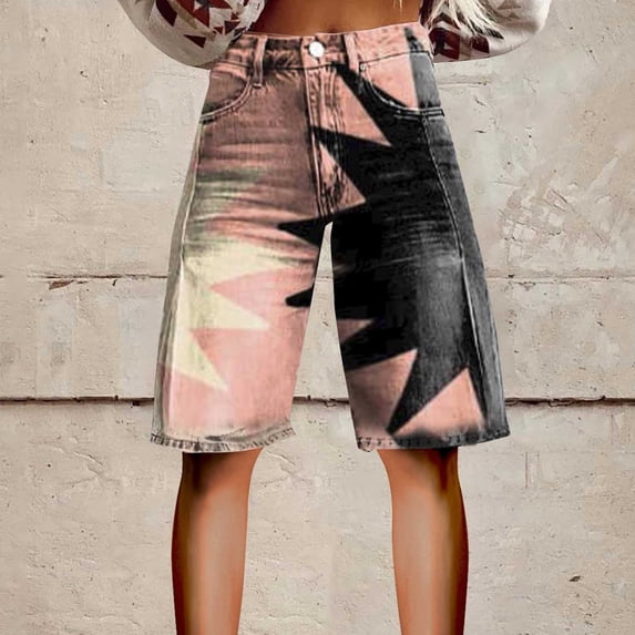 Women's Casual Pants Flare Denim Shorts For Women Wide Leg Denim Shorts Woman Vintage Floral Print High Waisted Straight Stretch Pants With Pockets,Gray Women's Casual Pants S