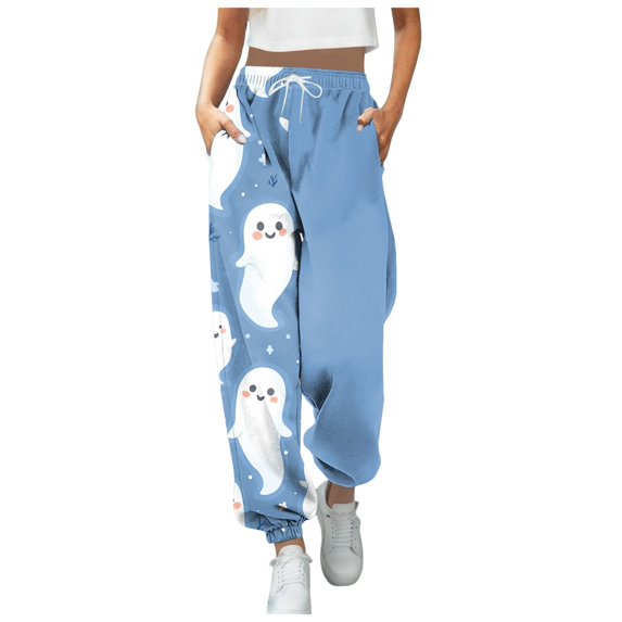 Women's Casual Pants Halloween Printed Bandeau Sweatpants Pocket High Waist Pants