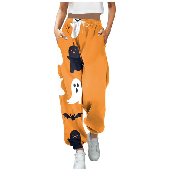 Women's Casual Pants Halloween Printed Bandeau Sweatpants Pocket High Waist Pants