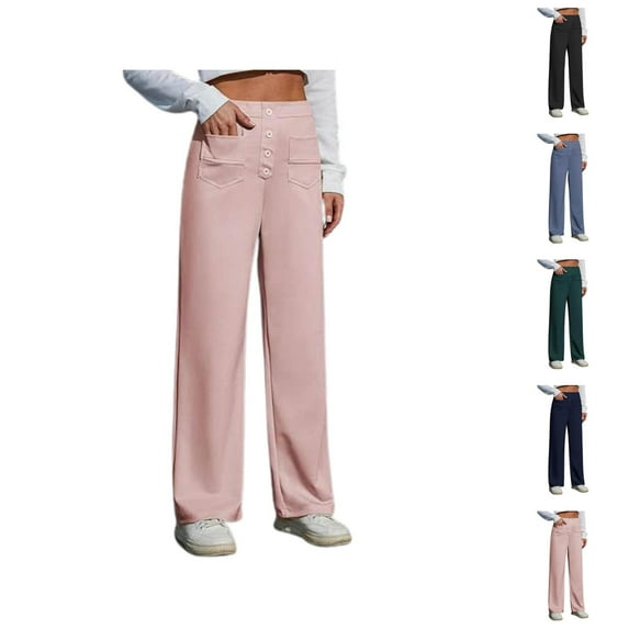 Women Pants Wide Leg Pants Woman Women's Casual Pants High Elastic Waisted Trousers Straight Wide Leg Button Down With Pockets For Everyday Wear