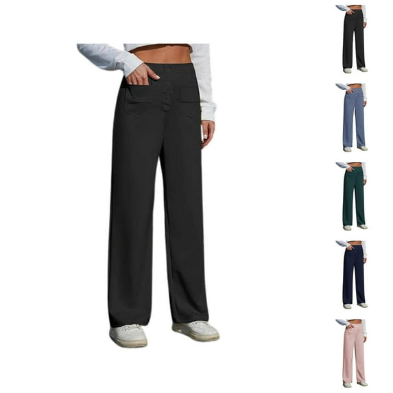 Women Pants Wide Leg Pants Woman Women's Casual Pants High Elastic Waisted Trousers Straight Wide Leg Button Down With Pockets For Everyday Wear