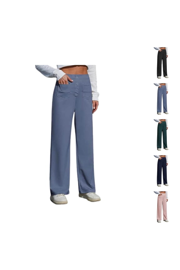 Women Pants Wide Leg Pants Woman Women's Casual Pants High Elastic Waisted Trousers Straight Wide Leg Button Down With Pockets For Everyday Wear