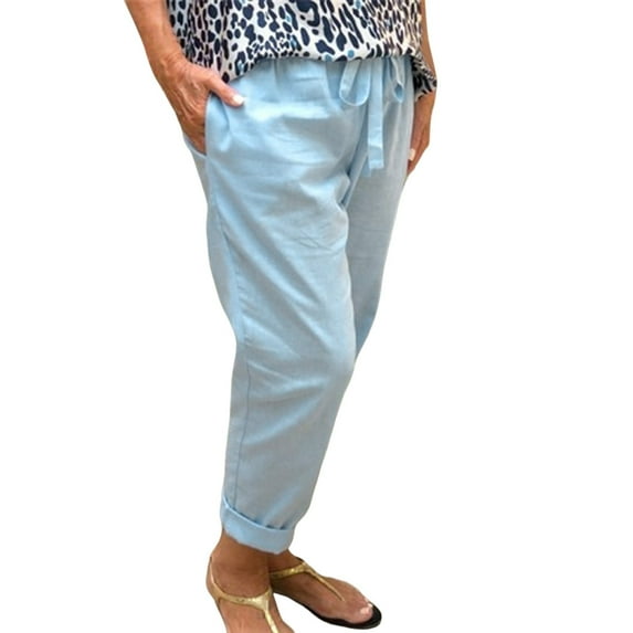 Women's Casual Pants High Waist Loose Fit Cropped Trousers Elastic Comfortable Pocket Stretch Pure Color